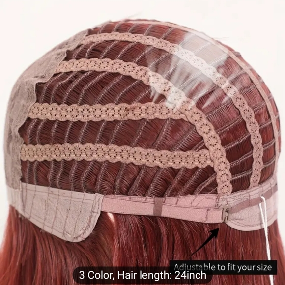 Burgundy Wig With Bangs 24 Inch Long Straight Burgundy Wig Layered - Picture 5 of 6